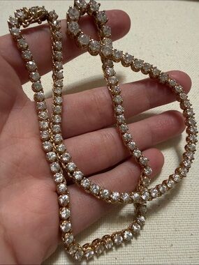 Stunning Sterling Silver 925 Gold-Toned Crystal Tennis Necklace 18’ in